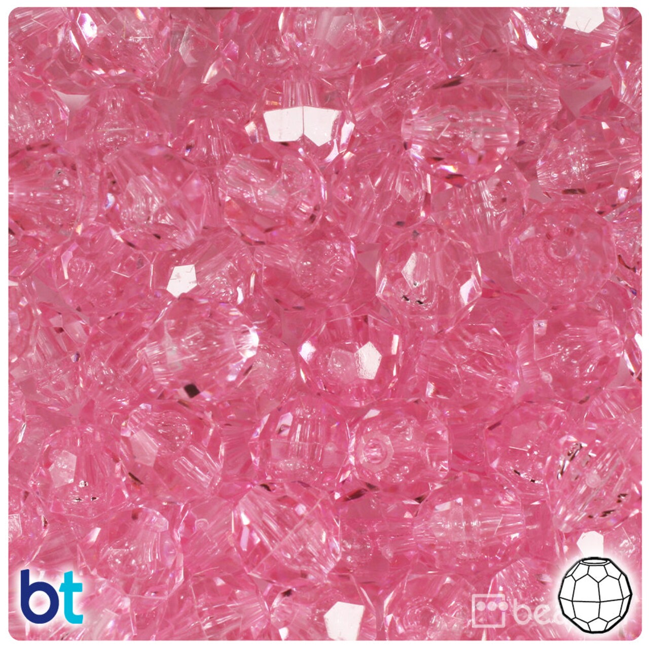 BeadTin Pale Pink Transparent 12mm Faceted Round Plastic Craft Beads (180pcs)